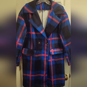 SHEIN Blue and Pink Bold Plaid  Women's Coat - Size Large